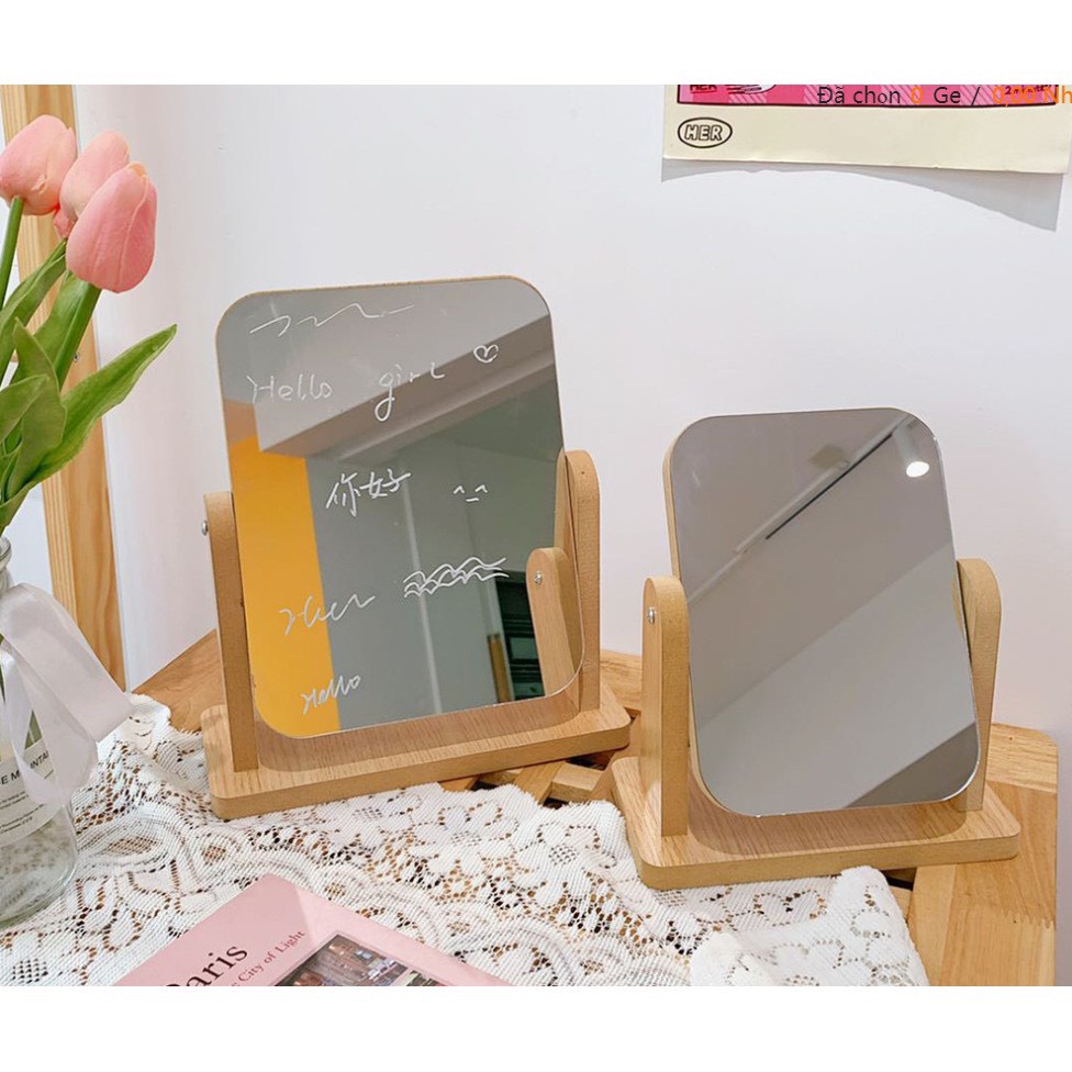 Gương để bàn trang điểm bằng gỗ cao cấp xoay 360 độ decor phòng, bàn làm việc