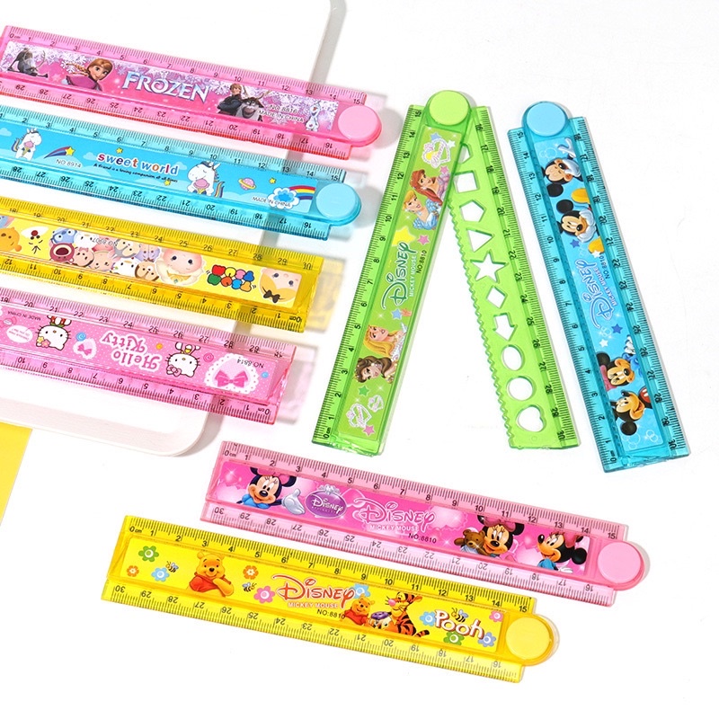 Thước kẻ 30cm gấp gọn No.8810 thước kẻ tích hợp in hình dễ thương dành cho học sinh ANKICO