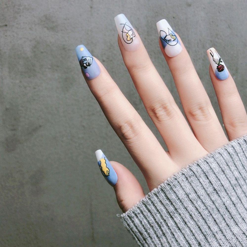 OCEANMAP Miếng Dán Trang Trí Móng Tay Họa Tiết Hình Học Lãng Mạn DIY