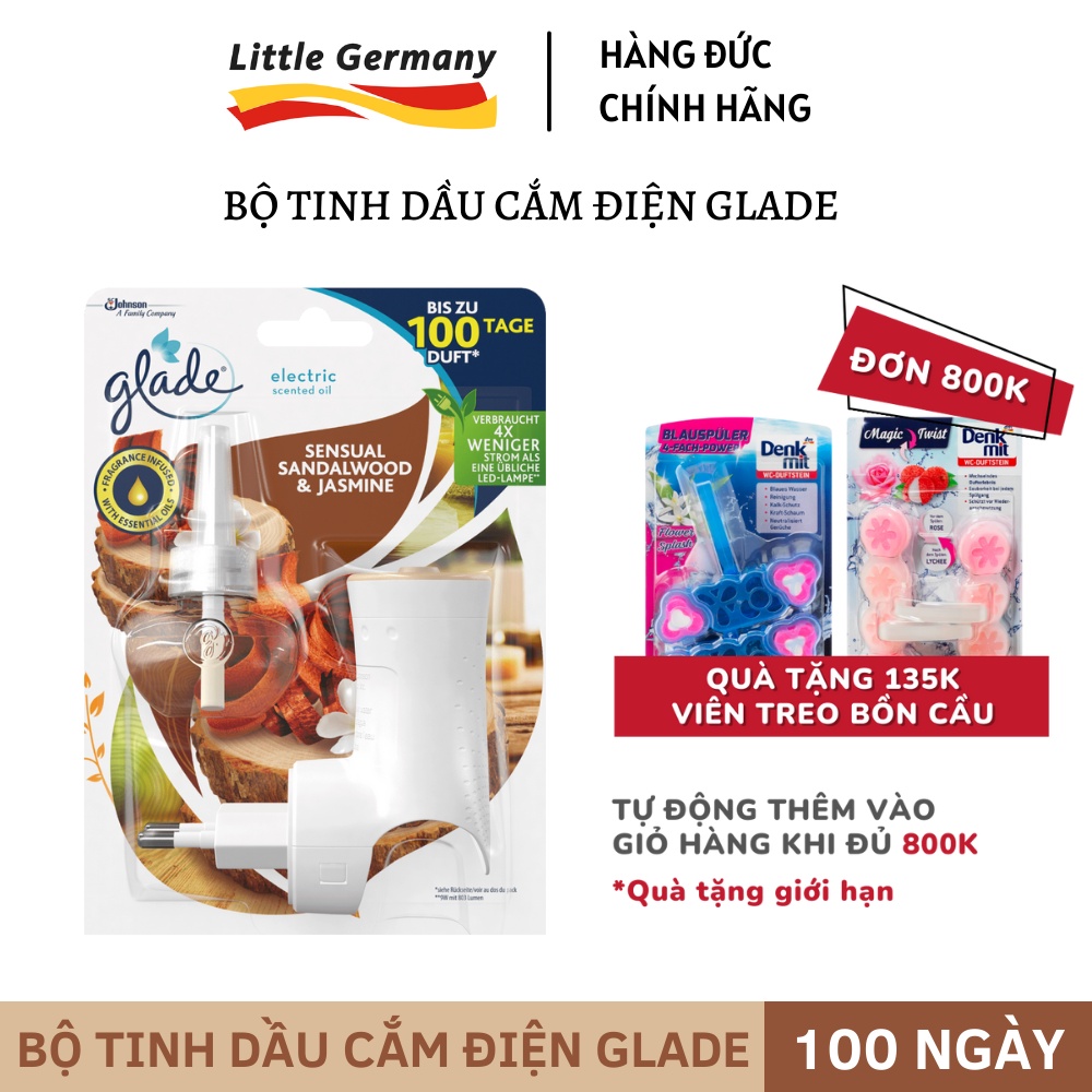 Máy khuếch tán tinh dầu cắm điện Glade - Tặng kèm chai tinh dầu gồ đàn hương &amp; hoa nhài 20ml