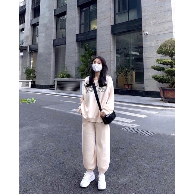 Set Nỉ Cosmos L.Y Store Unisex  🌸 Bộ đồ quần ống boom áo dài tay hoodie form rộng nam nữ Ulzzang 🌸