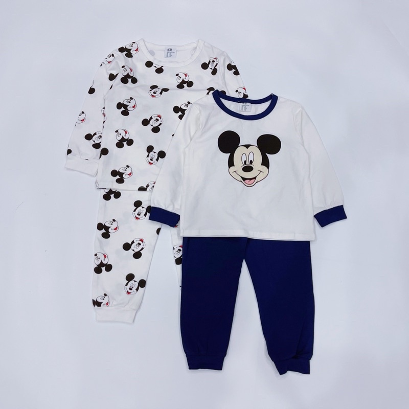 Bộ cotton dài tay Mickey &amp; Minnie bé trai/bé gái