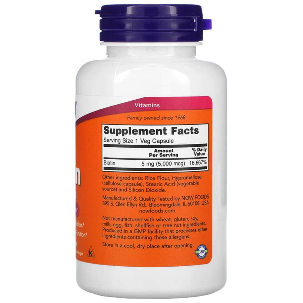 Viên uống hỗ trợ mọc tóc và chống rụng tóc Now Biotin 5000mcg 120 Capsules