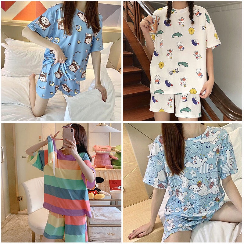 Bộ Đồ Ngủ Ngắn Tay Họa Tiết Hoạt Hình Xinh Xắn Theo Phong Cách Mùa Hè Dành Cho Nữ