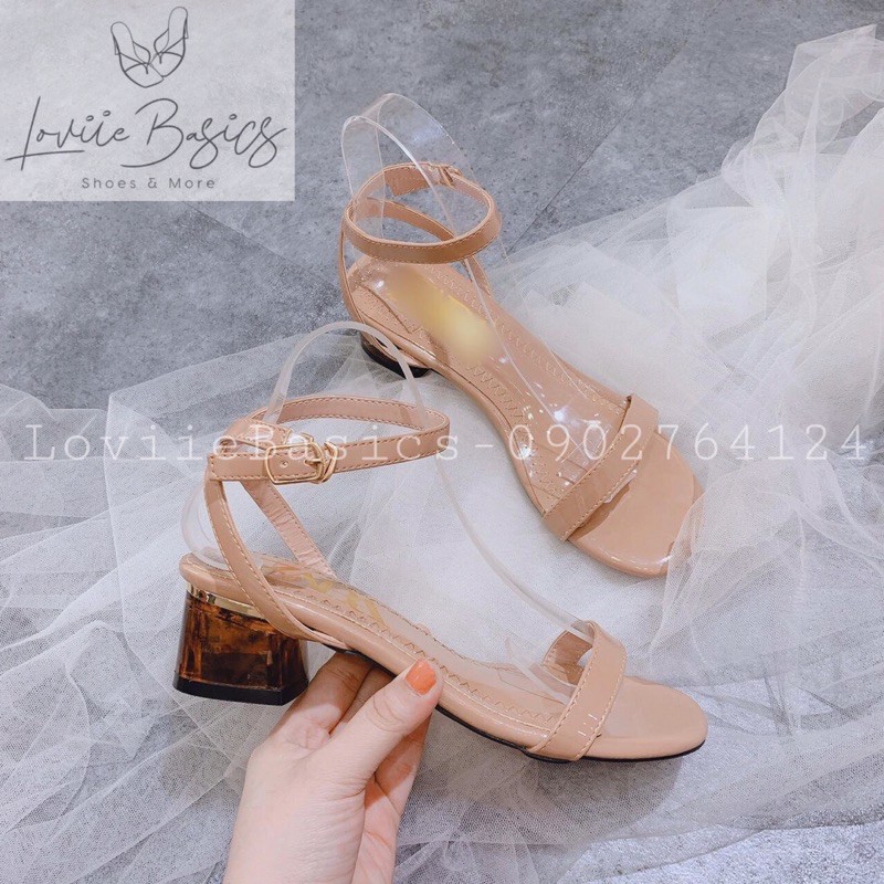 LOVIIE BASICS - GIÀY SANDAL NỮ CAO GÓT THỜI TRANG  QUAI MẢNH ĐẾ VUÔNG HỞ HẬU GÓT TRÀ 3 PHÂN - HAI MÀU ĐEN KEM - G200303