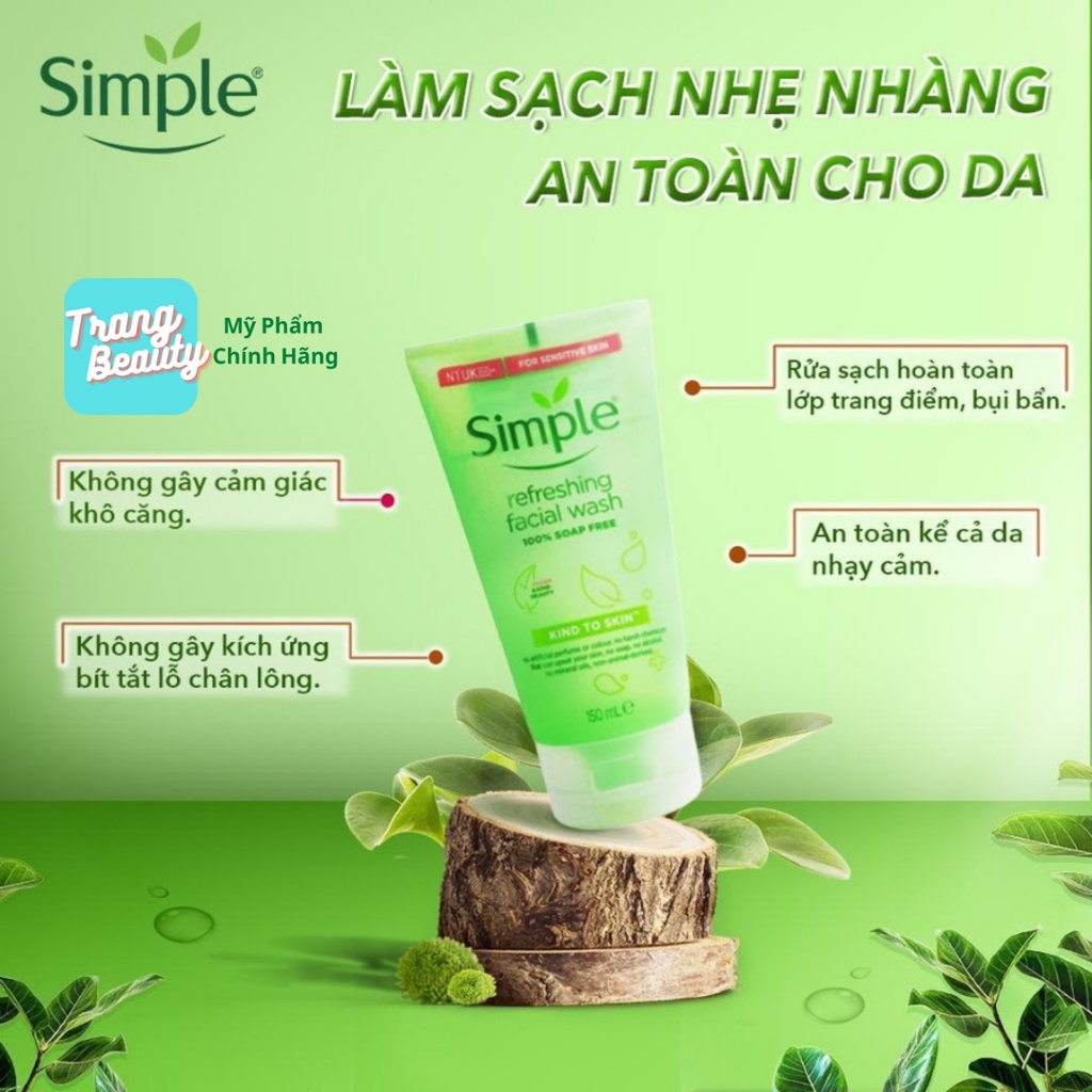Sữa Rửa Mặt Simple Gel Kind To Skin Refreshing Facial Wash Gel 150ml