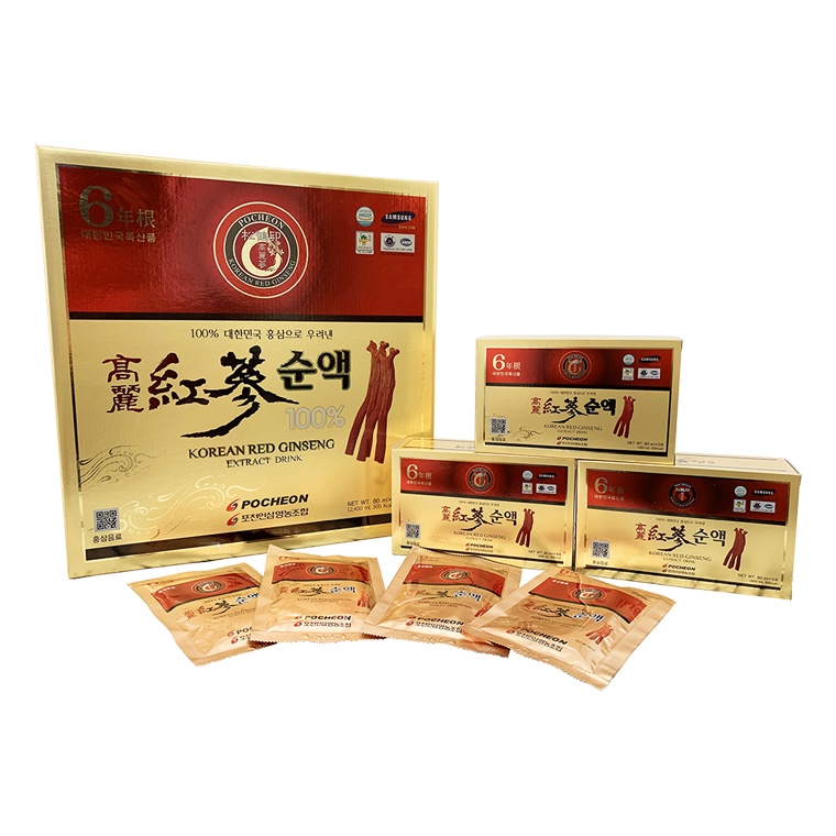 Nước Hồng Sâm Pocheon Nguyên Chất 100% Hàn Quốc Hộp 30 gói x 80ml