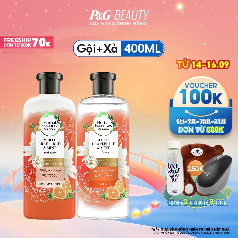 Bộ Gội Xả Herbal Essences Bưởi và Bạc Hà 400ml/ chai