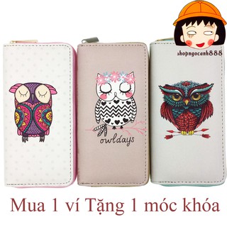 Bóp Ví Dài Cầm Tay Nữ Họa Tiết Hoạt Hình Cú Mèo Cực Chất !
