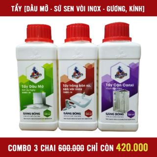 [SALE SỐC] Combo 3 chai Tẩy sứ sen vòi + Tẩy kính + Tẩy dầu mỡ bám két