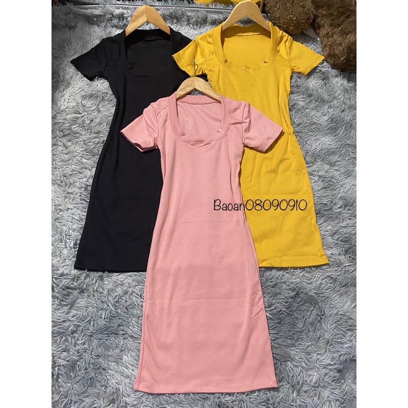 Đầm ôm body kiểu cổ U viền to chất vải thun Borip _ váy body | BigBuy360 - bigbuy360.vn