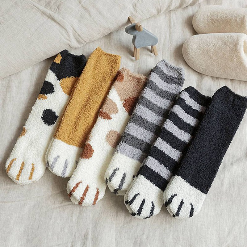 doggtr- Soft Plush Coral Fleece Socks Floor Sleep Socks Cat Claws Winter Women Warm Home