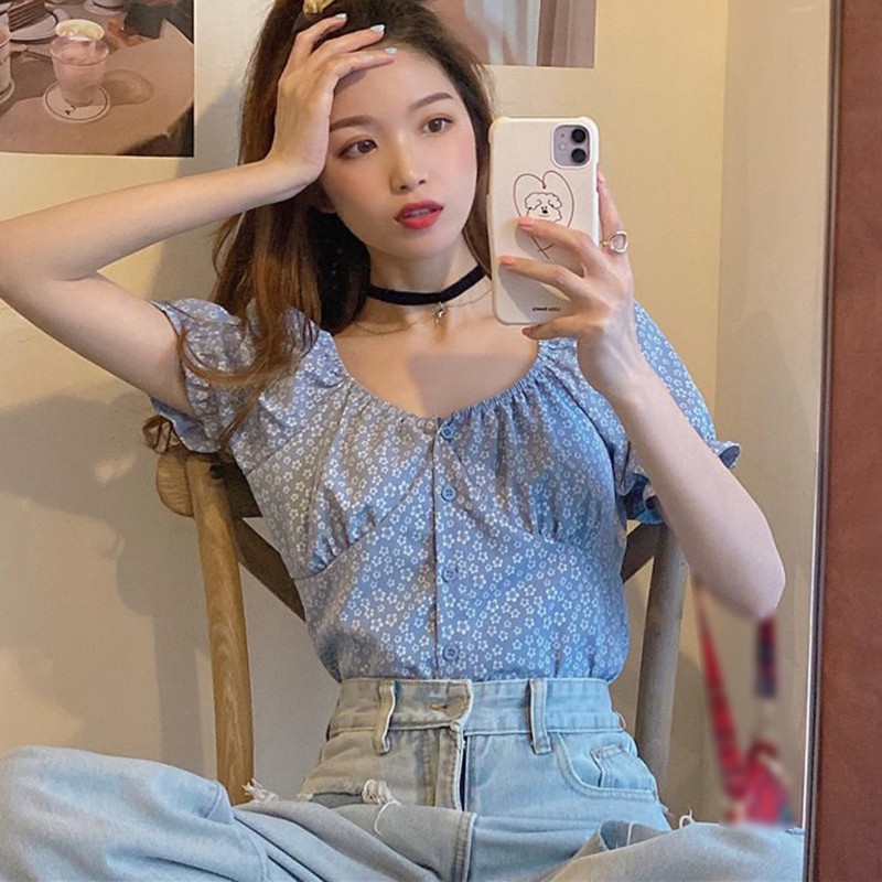 Áo Croptop Vải Voan Hoạ Tiết Hoa Thiết Kế Trễ Vai Quyến Rũ | BigBuy360 - bigbuy360.vn