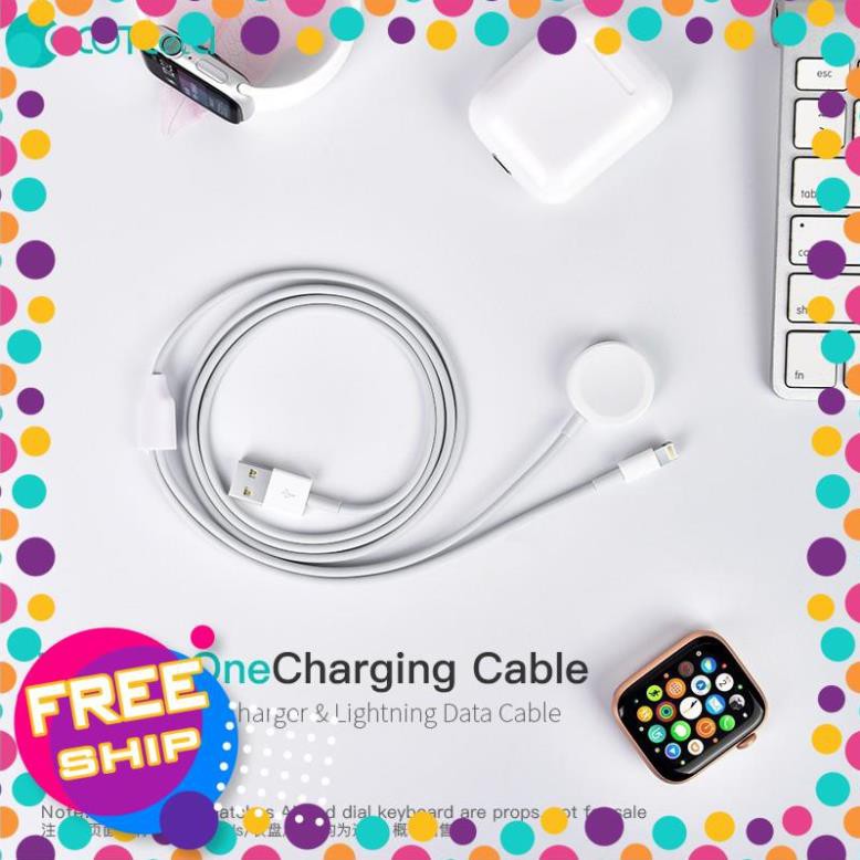 Đế sạc kiêm dây sạc Lightning mini 2 in 1 cho Apple Watch / iPhone / iPad / tai nghe AirPods / Airpods Pro hiệu Coteetci