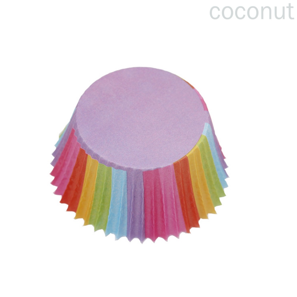 Set 100 Cốc Giấy Làm Bánh Cupcake Màu Cầu Vồng Xinh Xắn Tiện Dụng