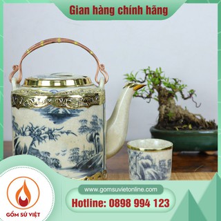 [HOT SALE] Bộ Ấm Tích Men Rạn Bọc Đồng - Bộ Ấm Chén Bát Tràng, Quà Tặng Gốm Sứ - gian hàng chính hãng Gốm Sứ Việt
