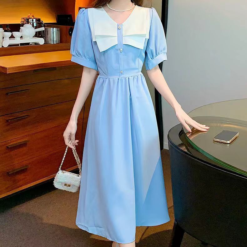 Đầm Midi Chữ A Mùa Hè Phong Cách Retro Kiểu Pháp Thanh Lịch Hàng Mới