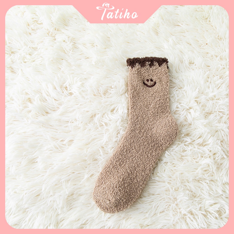 Vớ Tất Len Cổ Cao Họa Tiết Smile Lông Cừu Thời Trang Thu Đông Phong Cách Hàn Quốc - Tatiho - Mã TV020
