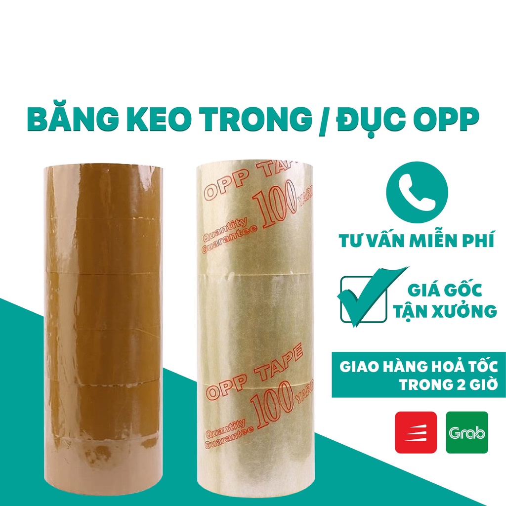 1 Cây Băng Keo Trong, Băng Keo Đục 5cm 80Y, 100Y, 200Y (Dán Thùng, Đóng Gói,..) - 6 Cuộn/Cây Siêu Tiết Kiệm