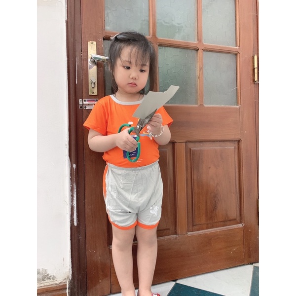 Bộ quần áo cộc tay chui cổ mùa hè vải thun lạnh Unchi phối viền màu bé trai bé gái 6-16kg