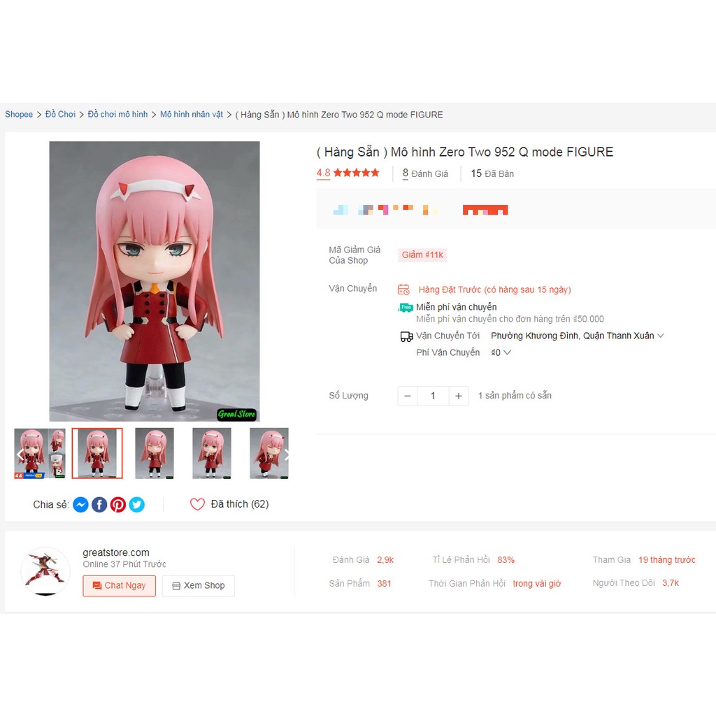 Mô hình Zero Two 952 ICHO 987 Q mode FIGURE FIGMA 10CM