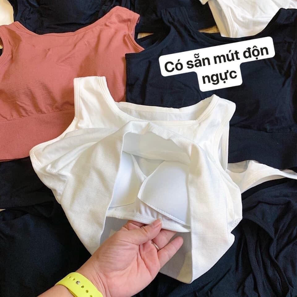 Áo bra tập gym áo croptop 2 dây bản to 3 màu co dãn mềm mịn