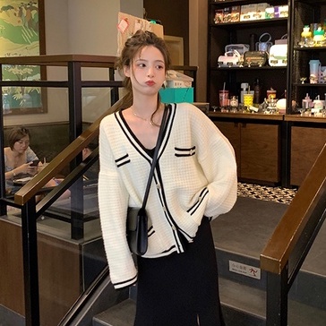 Xiaozhainv Áo khoác cardigan dệt kim dáng rộng tay dài phong cách Hàn Quốc thời trang cho nữ
