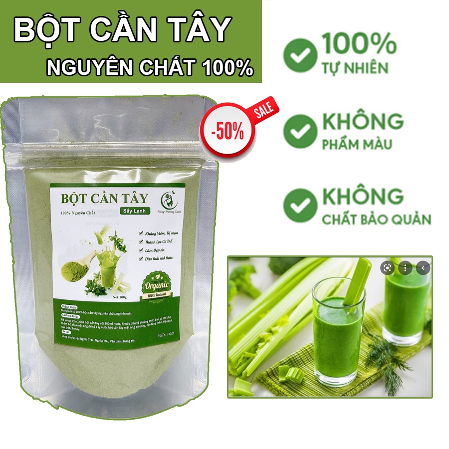 Bột Cần Tây Nguyên Chất Giảm Cân, Đẹp Da Thanh Lọc Cơ Thể 100g