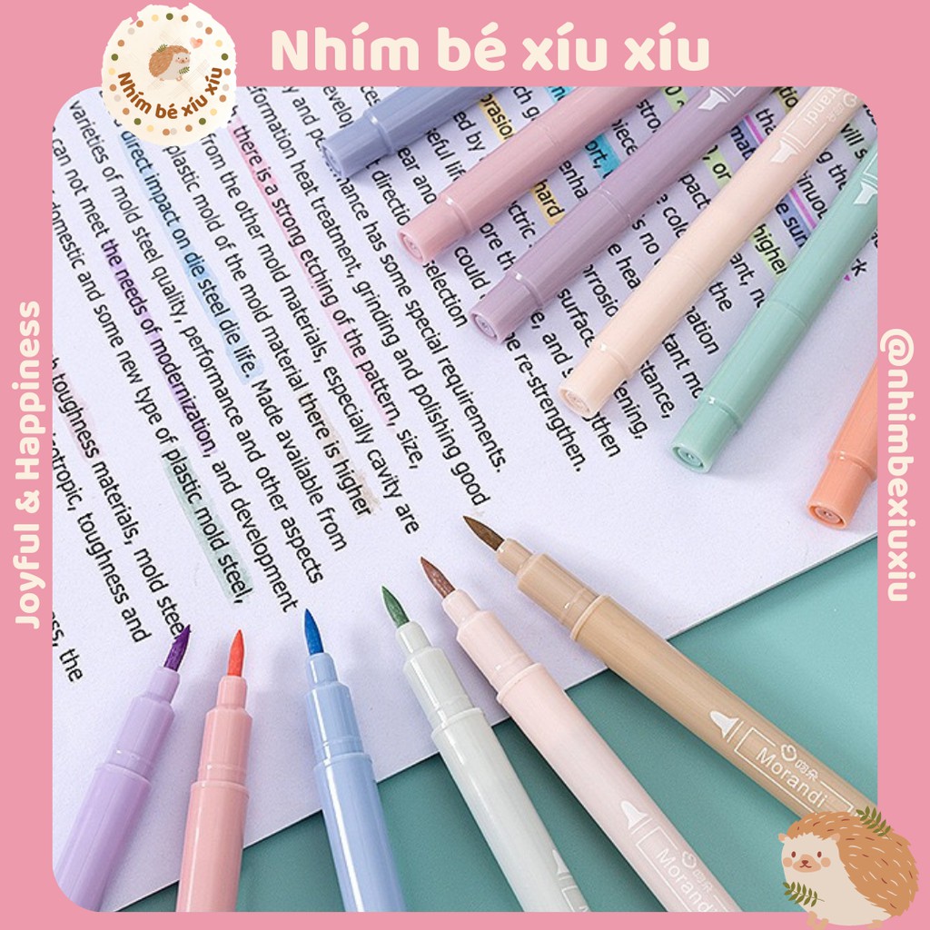 Set 6 bút highlight hai đầu tone màu pastel MORANDI VT265