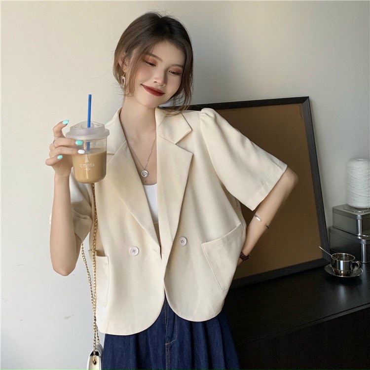 Áo blazer nữ tay ngắn kiểu dáng croptop thanh lịch cho nữ, áo khoác Blazer nữ cộc tay dáng ngắn croptop kiểu vest M2274