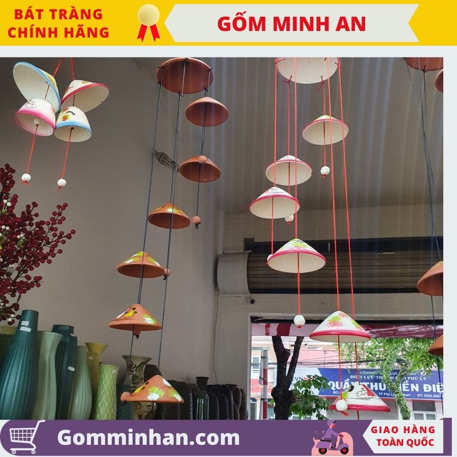 Chuông gió gốm Bát Tràng- Gốm Minh An- Chuông gió màu nâu- Chuông 6 lá