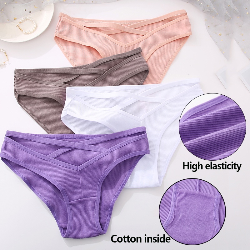 Cute Byte Bộ 3 Quần Lót Cotton Lưng Thấp Dây Đan Chéo Trước Gợi Cảm Dễ Thương Cho Bạn Gái