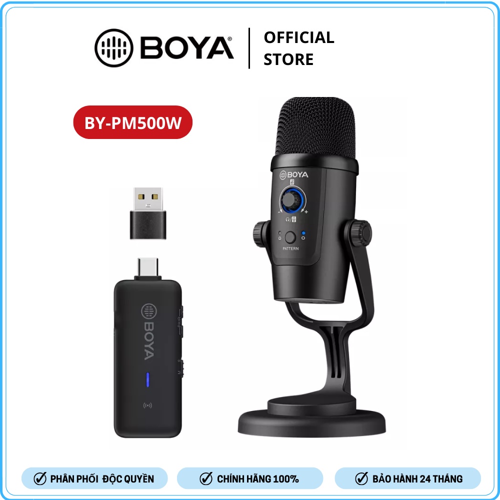 [MẪU MỚI - BẢO HÀNH 2 NĂM] BOYA BY-PM500W - Mic thu âm không dây cho Điện thoại Android (Type-C) và Laptop (cổng USB)