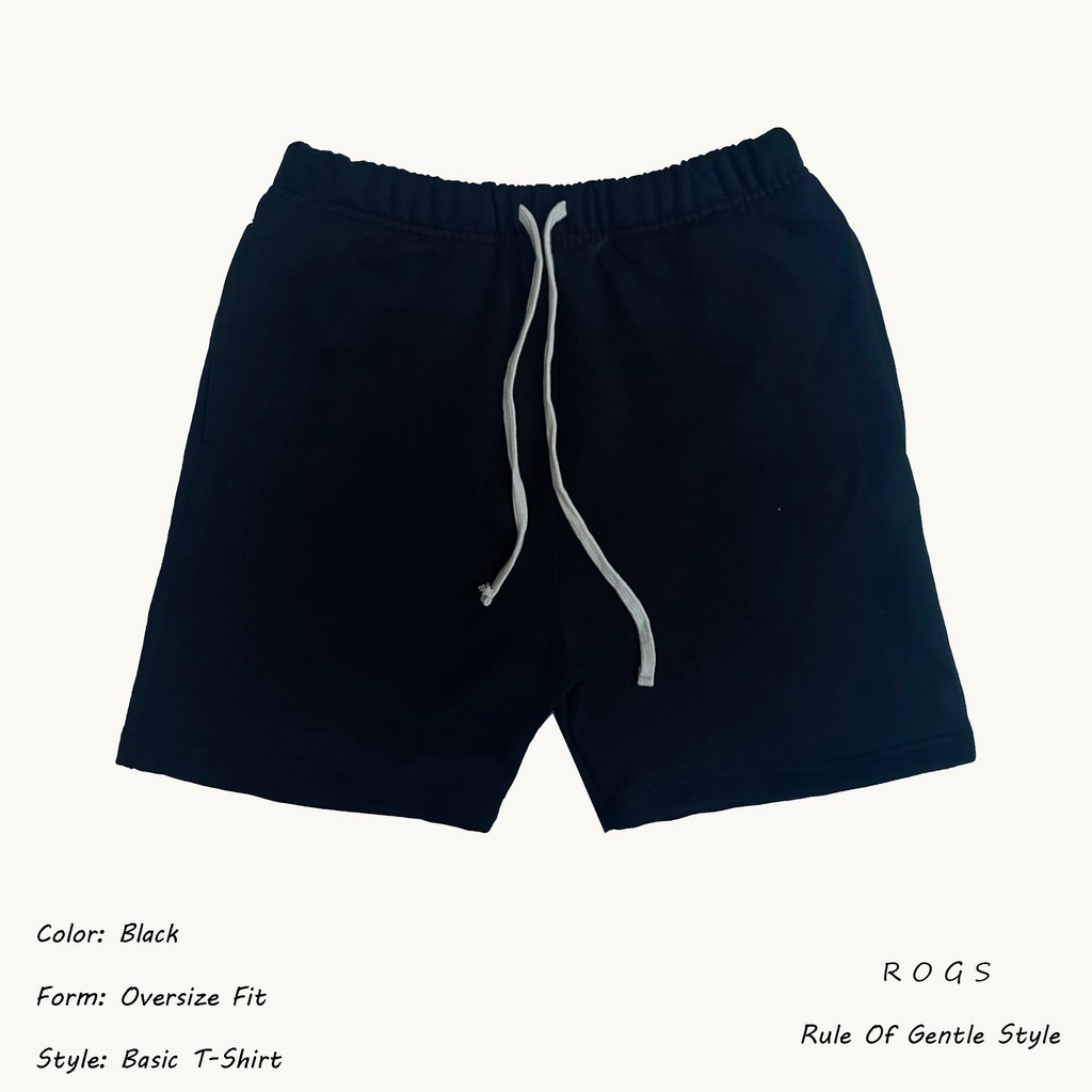 Quần Short nỉ cotton ROGS, dày dặn, đứng form,Quần cộc nam nữ unisex màu Black