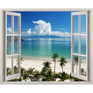Tranh dán tường cửa sổ HD Cảnh biển đẹp CS-0064 Kim sa