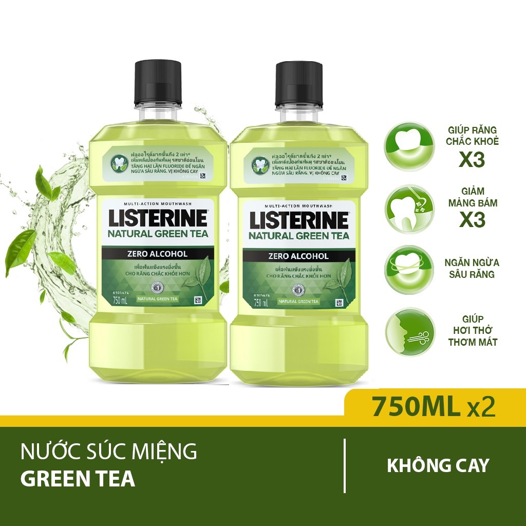 Combo 2 Chai Nước súc miệng Listerine trà xanh - Dung Tích 750ml