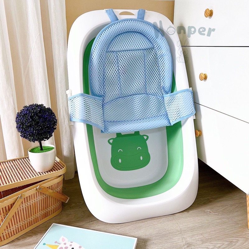 Chậu Tắm Gấp Gọn ,Chậu Tắm Chính Hãng Honper, Có Cảm Biến Nhiệt, Hình Bò Dễ Thương Babibu