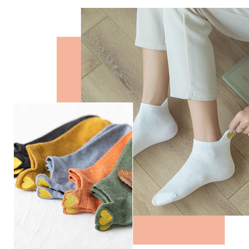 Tất cotton màu trơn thêu hình trái tim vàng cỡ 35 phong cách xuân hè thời trang Hàn Quốc cho nữ