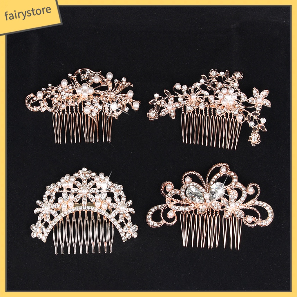 Lược cài tóc đính đá ngọc trai nhân tạo hình hoa đơn giản thời trang cho nữ