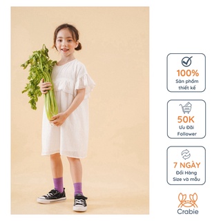 Váy suông cộc tay viền ren CRABIE bé gái - Trắng
