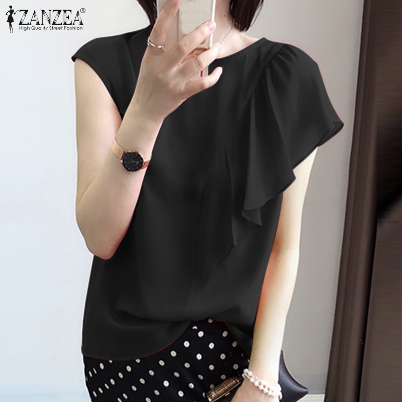 Zanzea Áo Kiểu Cổ Tròn Tay Phồng Phối Bèo Và Nút Sau Lưng Thời Trang Cho Nữ