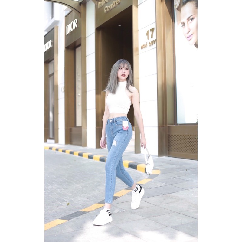 BÁN SỈ QUẦN JEAN BOY VNXK RÁCH THÊU CHỈ M243 CHO NỮ