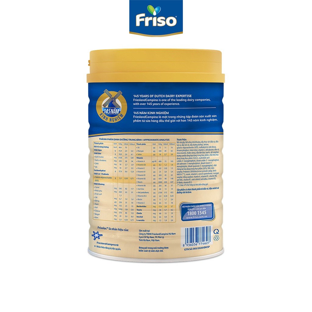 Combo 2 lon Sữa Bột Frisolac Gold 3 850g/lon