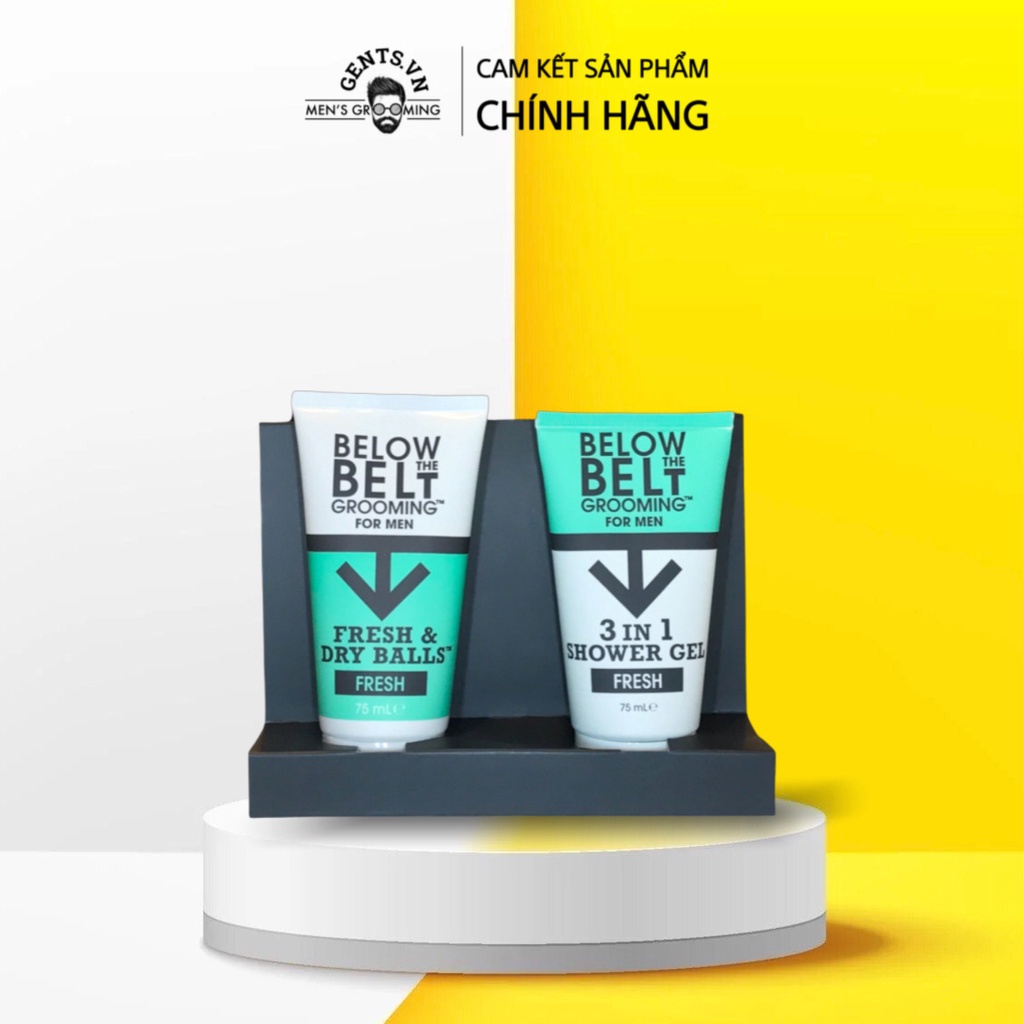 Bộ đôi dung dịch vệ sinh vùng kín và kem dưỡng phụ khoa nam Below The Belt Grooming Fresh Nuts &amp; Bolts Gift Set