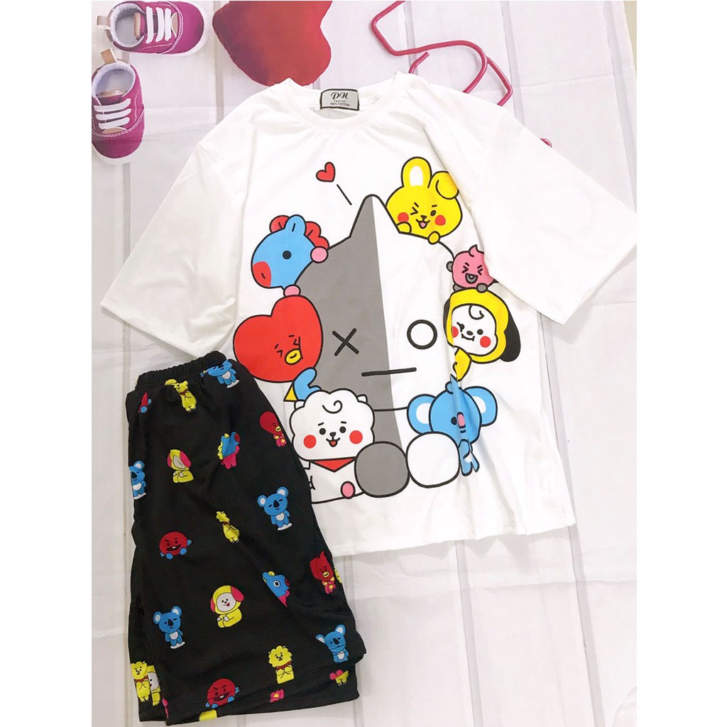 Set Đồ Bộ Thỏ cartoon 3D Cute DB10-Lapi VN Áo+ Quần Đùi Vải Thun Cotton Thoáng Mát, Freesize Đến 70kg