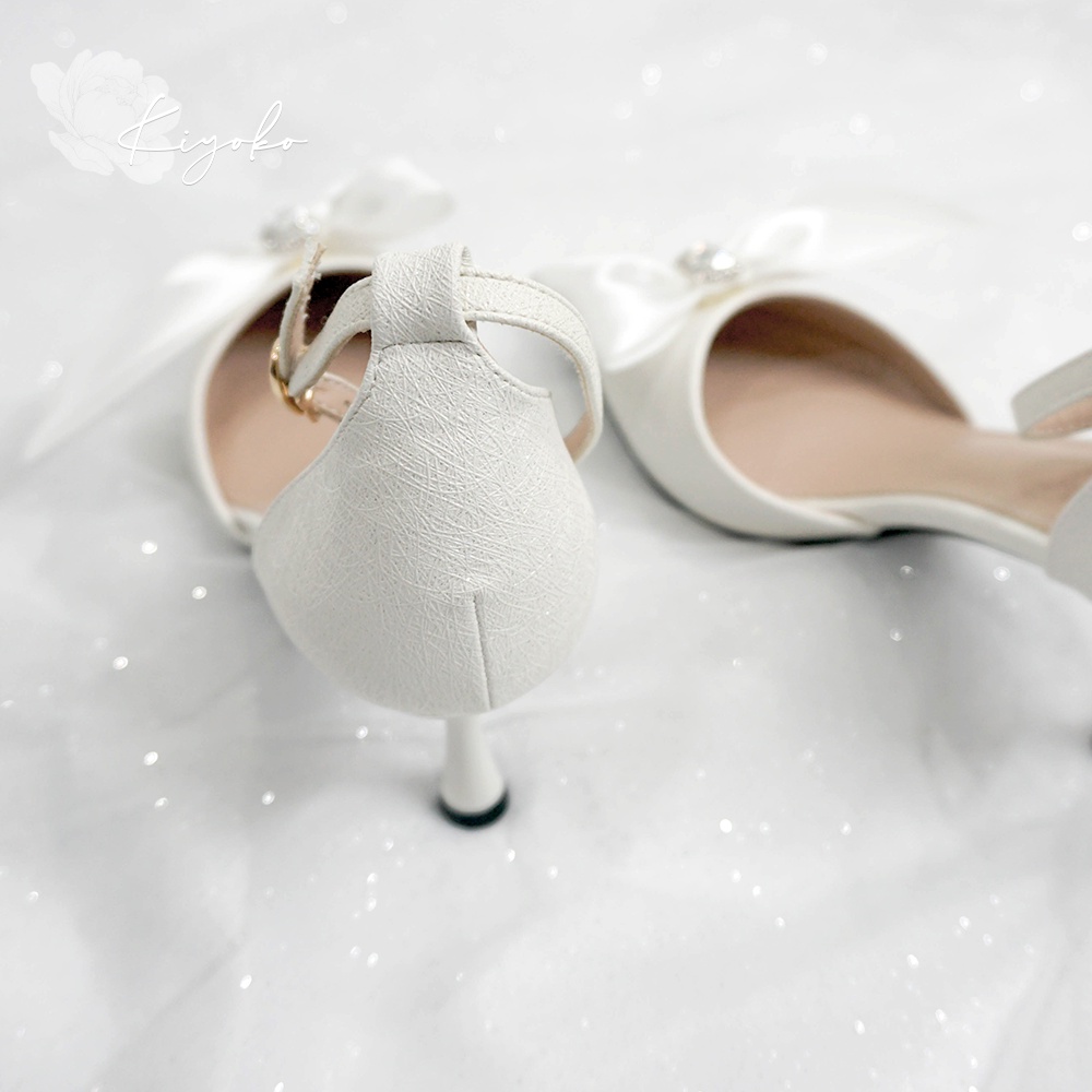 Giày cưới Kiyoko đính nơ satin cách điệu cao 7cm có quai