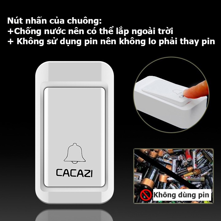 Chuông cửa không dây Cacazi - 38 kiểu nhạc chuông 3 mức âm lượng - không dùng pin - chống nước