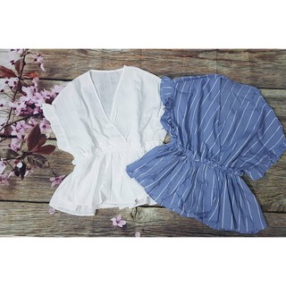 Áo sọc peplum bo eo