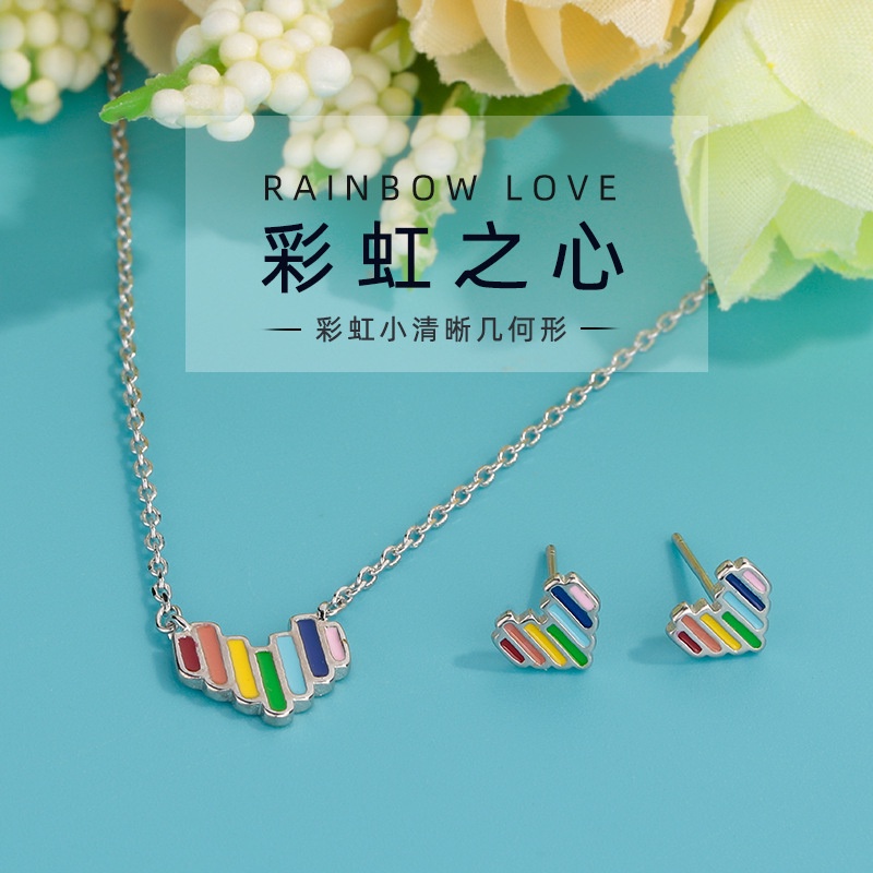 Bông Tai Hình Trái Tim / Tam Giác / Trái Tim Màu Cầu Vồng Thời Trang