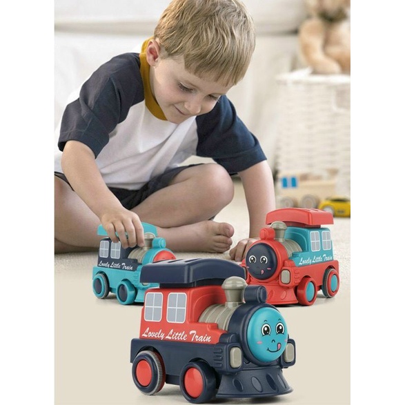 Đồ chơi cho bé, đồ chơi xe lửa bob, chạy bằng cơ, nhấn nút chạy không dùng pin, tiết kiệm cho mẹ, an toàn cho bé